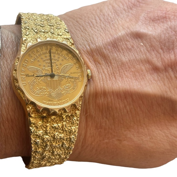 Vintage Caroile USA gold coin face nugget band watch - Picture 3 of 7